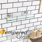 KOKOSIRI Glass Shelf for Bathrooms Floating Shelves Wall Mount 16-Inch for Shower Storage Kitchen Rack, 2 Pack Brushed Stainless Steel B1107BR-L16-P2