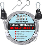 Retractable Clothesline Outdoors, Travel Clothes Drying Line, Heavy Duty Dual Pulley System with Nylon-Coated Steel Wire, Portable Laundry Line for Camping, Backyard, RV, Cruise Ships (40Ft)