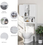 Meilocar Over the Toilet Storage Cabinet, Bathroom Storage Cabinet White Organizer Over Toilet, Bathroom Space Saver with Adjustable Shelf, White