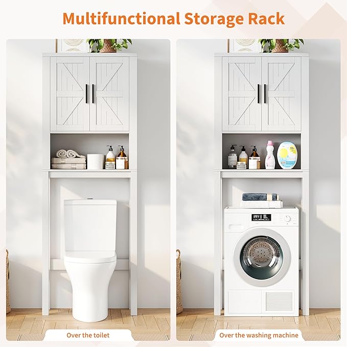 GAOMON Over The Toilet Storage Cabinet, Bathroom Shelf Organizer with Anti-Tip Device Small Freestanding Space Saver with Adjustable Shelf