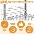 4 Pcs Chrome Wire Shelf Ledge 18" L x 4" H Wire Shelving Side Ledge Metal Shelves Accessories Pantry and Garage Storage (Silver)
