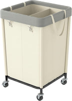 WOWLIVE 160L Rolling Laundry Hamper with Wheels, Heavy Duty Laundry Basket, Large Laundry Cart with Steel Frame and Removable Bag, Dirty Clothes Hamper for Home, Closet, Dorm, Bathroom, Beige
