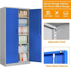 STANI Metal Garage Storage Cabinet with Lock, 71" Steel Lockable File Cabinet, Locking Steel Storage Cabinet with 5 Adjustable Shelves for Home, Office, Garage, Warehouse (Blue Grey, 2 Door - 71" H)