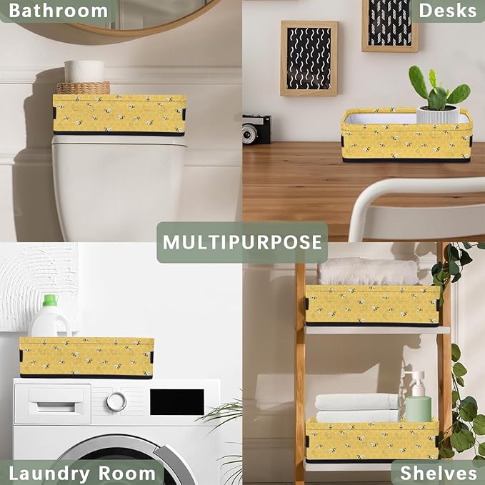 Bee Honey Theme Bathroom Storage Baskets Waterproof Bathroom Counter Organizer Decorative Toilet Paper Storage Basket for Organizing for Bathroom Living Room Decor