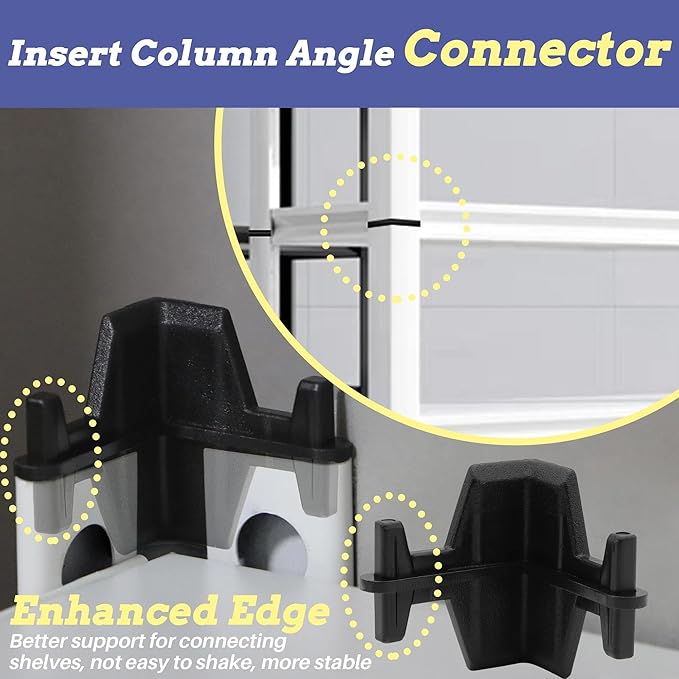 Post Inserts Connectors - PP Plastic, Injection Molded, Sturdy Support - Black, 20 Post Corner Connectors and 20 Post Caps, Compatible with Whalen and Costco 5 Shelf Shelving Unit