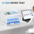 Lavatino 3-Tier Letter Tray Desk Organizer, Mesh Metal Paper File Tray Organizer for Desk, Office Supplies & Home Organization, Fits A4 Paper, Mail, Magazines & Office Accessories (White with Handle)