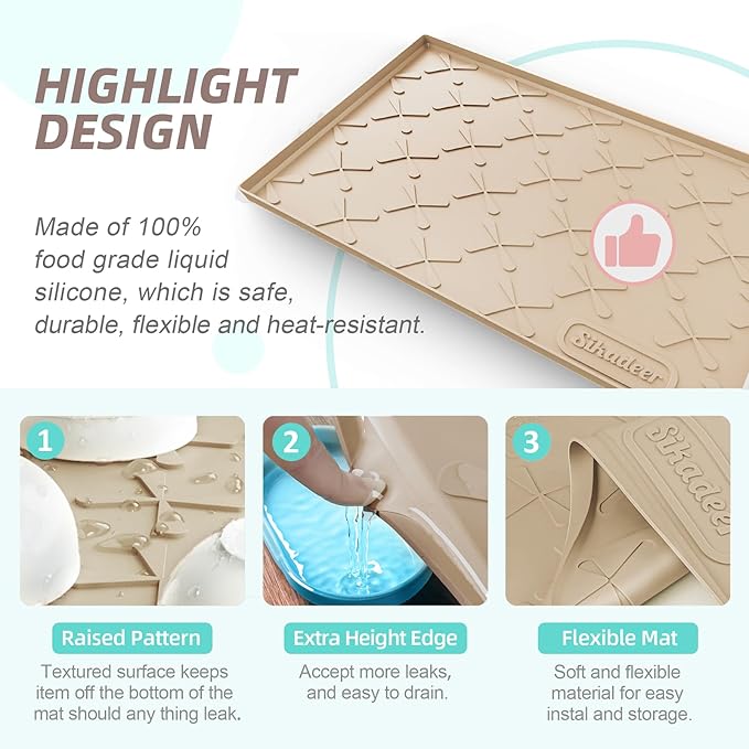 SIKADEER 34" x 19" Under Sink Mat Waterproof, Silicone Mat Kitchen Drawer Shelf and Cabinet Liner, Sink Protector for Kitchen Organizers and Storage, Boot Tray Pet Food Mats