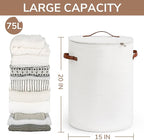 CHICVITA Tall Laundry Basket with Lid, White Clothes Laundry Hamper for Nursery, Cotton Rope Storage Basket for Clothes, Blankets, Toys, Laundry Bin, 15 x 20 inches