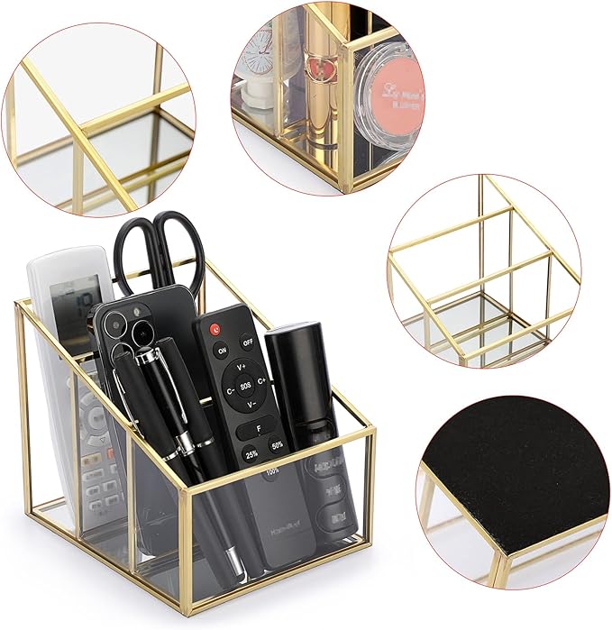 Sumnacon Glass Remote Control Holder, Gorgeous Remote Control Holder Caddy with 3 Compartments,Remote Control Storage Organizer Caddies for Table, Bedroom,Living Room, Hotel and Office