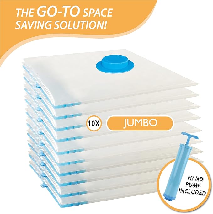 Cozy Essential Vacuum Storage Bags, Compression Space Saver Bags for Clothes, Comforters, Blankets, Pillow, Bedding, Sealer Clothing Storage,10 Jumbo