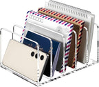 BEYGORM Acrylic Mail Holder, Clear Multifunction Desk Organizer with Divider, Vertical Letter Sorter for Desktop, 5 Compartments Modern Office Home Envelope Organizer for Folder, Document, Notebook