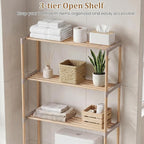 COSTWAY 3-Tier Over The Toilet Rack, Solid Wood Vertical Organizer with Slatted Shelves, Freestanding Space-Saving Toilet Storage Rack for Bathroom, Laundry Room
