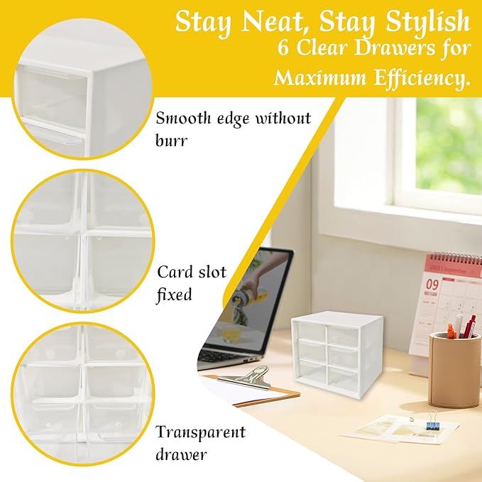 Small Drawer Organizer for Desk, 4.7" x 4.7" x 3.8" Small Desktop Organizer with 6 Drawers, Plastic Storage Box for Office, Classroom, Craft and Home Organization