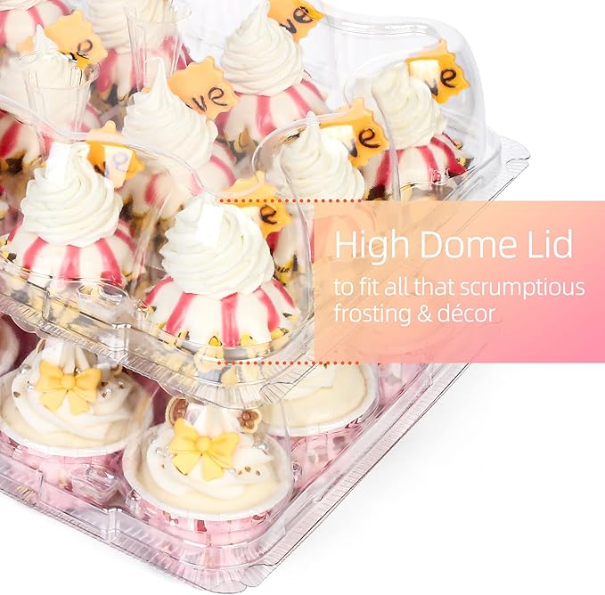 LotFancy (12 Count x 40 Sets) Mini Cupcake Containers with 480 Liners, Clear Plastic Cupcake Boxes Holders, Dozen Disposable Cupcake Carriers with Detachable Lid