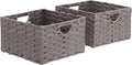 Seville Classics Premium Handwoven Portable Laundry Bin Basket with Carrying Handles, Household Storage for Clothes, Linens, Sheets, Gray, Rectangular (2-Pack)