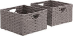 Seville Classics Premium Handwoven Portable Laundry Bin Basket with Carrying Handles, Household Storage for Clothes, Linens, Sheets, Gray, Rectangular (2-Pack)