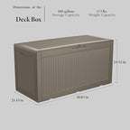 100 Gallon Lockable Resin Deck Box, Waterproof Outdoor Storage Box for Patio Furniture, Garden Tools, Pool Accessories, UV-Resistant Outside Delivery Grey
