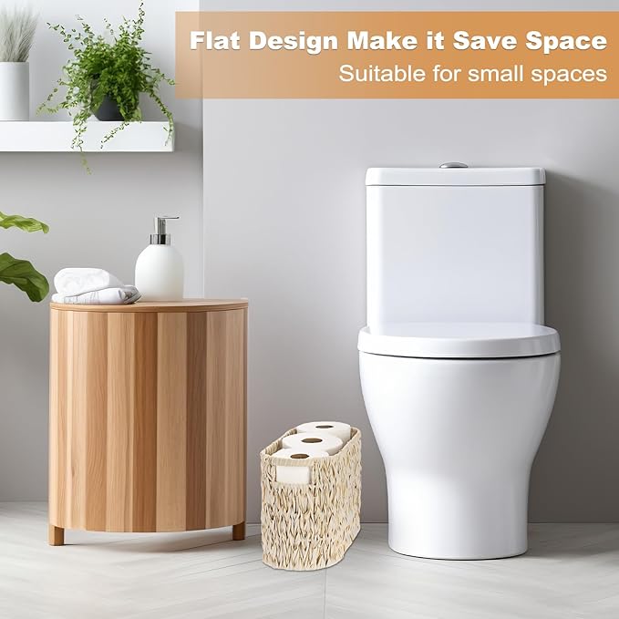 Sumnacon Toilet Paper Storage Basket Freestanding, Woven Toilet Paper Holder Stand with Handle, Decorative Narrow Bathroom Baskets Sturdy Plastic Organizer Bin for Tissue Rolls, Toiletries, Towels