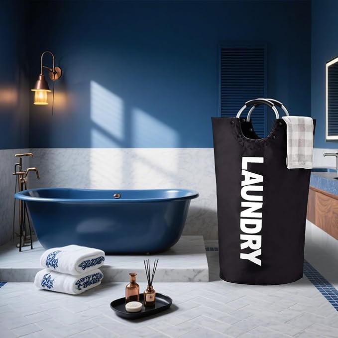 90L Laundry Basket Waterproof 600D Oxford Fabric Modern Collapsible Laundry Hamper for Easy Storage, with Padded Handles, Stands Up Well Heavy‑Duty Laundry Bag for Clothes(1PC)
