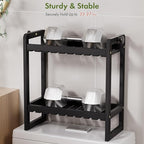 AmazerBath Bamboo Over The Toilet Storage Shelf - 2-Tier Bathroom Organizers and Storage Shelves, 2 in 1 Dual Stable Above Over Toilet Bathrooms Shelf Home Storages Rack for Small Bathroom, Black