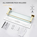 LANC Gold Bathroom Shelf Glass Shelves 20-Inch Floating Tempered Glass Shelf Rectangular Modern Stainless Steel Wall Mounted Cologne Shelves for Men Shower Bathroom Kitchen Organizers，A7613BG
