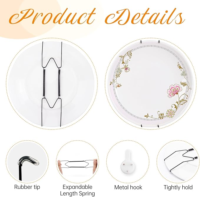 5 Pack Plate Hangers for The Wall, Suitable for 4-5 inch Art Plate, Stainless Steel Invisible Heavy Duty Wire Plate Holder with Wall Hooks, Plate Hangers for Displaying Plates, Platter, Dish, Black
