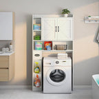 Vabches Over The Toilet Storage Cabinet, Farmhouse Storage Cabinet Over Toilet with 2 Barn Door & Toilet Paper Holder Stand，Home Space-Saving Toilet Rack, for Bathroom, Restroom, Laundry