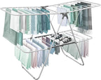 Brookstone 2 Tier Folding Rack - Indoor/Outdoor Collapsible Clothes Dryer Stand Laundry or Shoe Rack, Heavy Duty Freestanding Garment Hanger, Foldable, Clothing Drying Rack, White