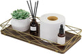 Toilet Paper Basket Holder, 13" Toilet Tank Tray, Wood and Metal Toilet Tray Vanity Organizer Bathroom Tray, Kitchen Sink Organizer for Soap Dispenser (Brown+Gold)