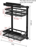 Under Sink Organizer, 2 Tier Carbon Steel Pull Out Under Cabinet Organizer - Height Adjustable Side Cabinet Mountable Slide Out Rack for Kitchen Bathroom (Medium)