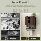 RUSTOWN Farmhouse Bathroom Wall Cabinet with 2 Door, 3-Tier Curved Profile Wooden Medicine Cabinet, Wall Mounted Storage Cabinet with Adjustable Shelf and Towel Bar (Dark Walnut, Small)