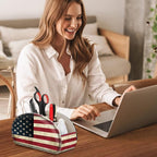 FINTIE Remote Control Holder, 5 Compartments Vegan Leather TV Remoter Caddy Desktop Organizer Makeup Brush Holder Storage Fits TV Remotes, Media Controllers, Office Supplies(US Flag)