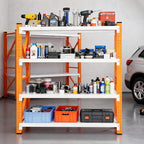 4-Tier Storage Shelves,79" H Heavy-Duty Garage Shelving Unit,Adjustable Metal Industrial Shelf System,3,500lbs Capacity,Tool Organizer for Garage,Workshop,48" W x 20" D x 79" H,Orange&White