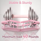 YASONIC Corner Adhesive Shower Caddy, with Soap Holder and 12 Hooks, Rustproof Stainless Steel Bathroom Organizer, No Drilling Wall Mounted Rack, Pink, 3-Pack