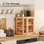 HOOBRO Bamboo Bread Box, Kitchen Countertop Corner Bread Box, Large Capacity 2-Tier Bread Container, Bread Storage Container with Dual Rippled Acrylic Doors, for Kitchen Food Storage, Natural YL12MB01