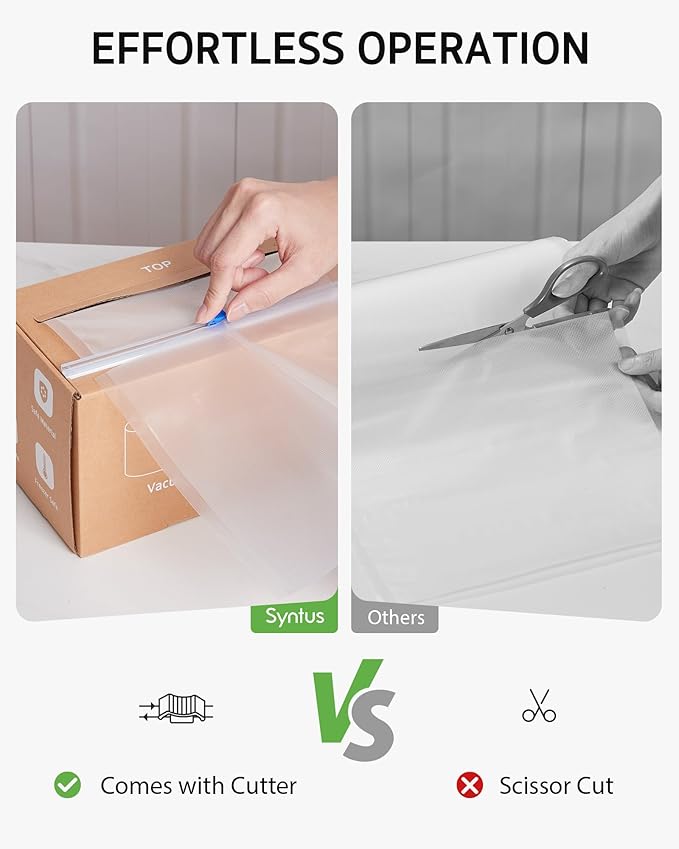 Syntus 8" x 150' Vacuum Sealer Bags for Food with Cutter, Vacuum Sealer Bags Roll Keeper BPA-free Heavy-duty Commercial Grade for Food Storage, Meal Prep and Sous Vide