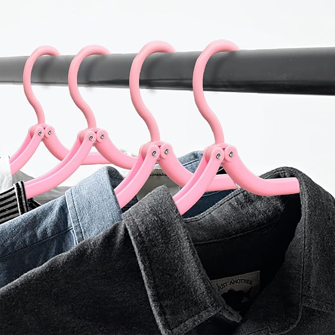 6PCS Portable Folding Clothes Hangers Clothes Drying Rack for Travel (Pink)