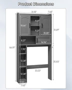 Vabches Farmhouse Over The Toilet Storage Cabinet with 2 Barn Doors & Sliding Door, Over The Toilet Bathroom Organizer with Open Storage Layer and Adjustable Shelves & Hooks.Grey