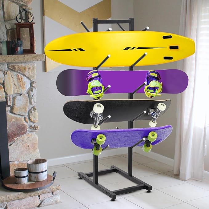 Generic Skateboard Rack, Five-Layer Double-Sided Metal Skateboard Rack Wall Mount, Skateboard Storage Rack for Scooter/Skateboards/Skis Skateboard Display Rack Stand for Garage & Shop, Black