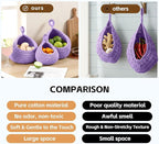 Hanging Storage Baskets Boho Decor Set of 3, Handmade Cotton Rope Wall-Mounted Fruit & Vegetable Baskets, Decorative Hanging Organizers for Kitchen, Entryway, Bathroom & Bedroom