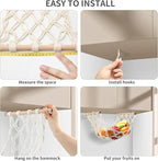 Hanging Fruit Hammock with Hooks, Hanging Fruit Basket Under the Kitchen Cabinet for Storing Banana Fruits, Hand-Woven Hanging Basket, Valentine's Gifts for Kitchen Décor, Oval