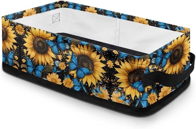 Storage Basket Bins Multi-Functional Toilet Paper Baskets Rectangular Collapsible Organizer Living Room Organization for Small Items, Sunflower Blue Butterfly Black