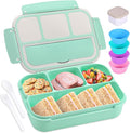 Bento Box Adult Lunch Box, Lunch Containers for Kids Girls Boys with 4 Compartments, Lunchable Food Container with Utensils, Sauce Jar, Muffin Liners, 40 Oz/5 Cup, Seafoam Green