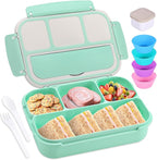 Bento Box Adult Lunch Box, Lunch Containers for Kids Girls Boys with 4 Compartments, Lunchable Food Container with Utensils, Sauce Jar, Muffin Liners, 40 Oz/5 Cup, Seafoam Green