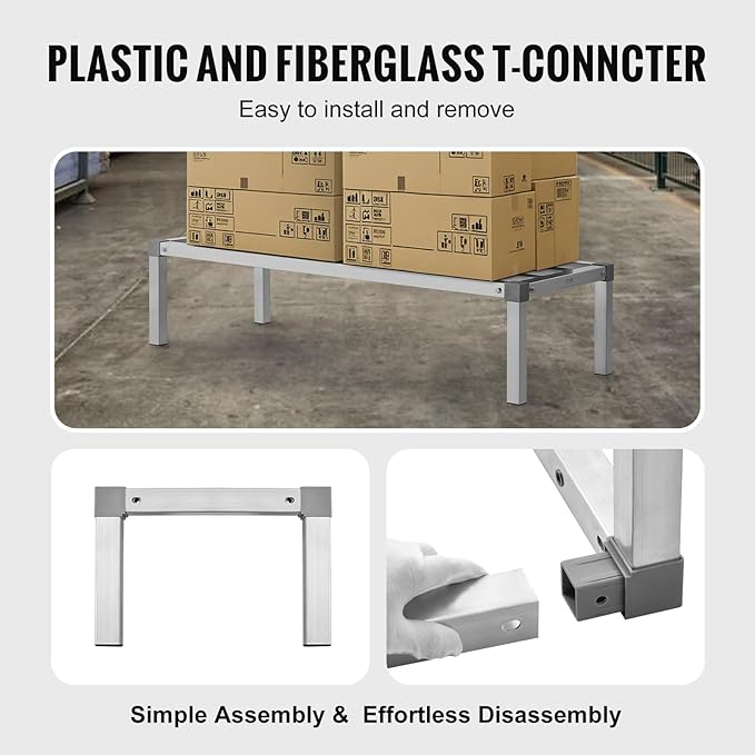 VEVOR Aluminum Dunnage Rack, 48” x 20” Commercial Food Floor Rack, 12” Off the Floor, 1000 lbs Capacity All-Welded Aluminum Storage Rack, for Storage in Restaurants, Kitchens, Garages and Vehicles