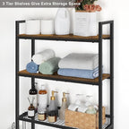 smusei Over The Toilet Storage Shelf, 3 Tier Bathroom Organizer Over The Toilet with Hooks and Toilet Paper Holder Freestanding Wooden Above Toilet Storage Cabinet Rack, Rustic Brown