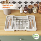 Lifewit Utensil Organizer for Kitchen Drawer, Expandable Cooking Silverware Tray, Adjustable Cutlery Flatware Holder, Plastic Spatula Tools Storage Divider, 13-22.4 x 15", White