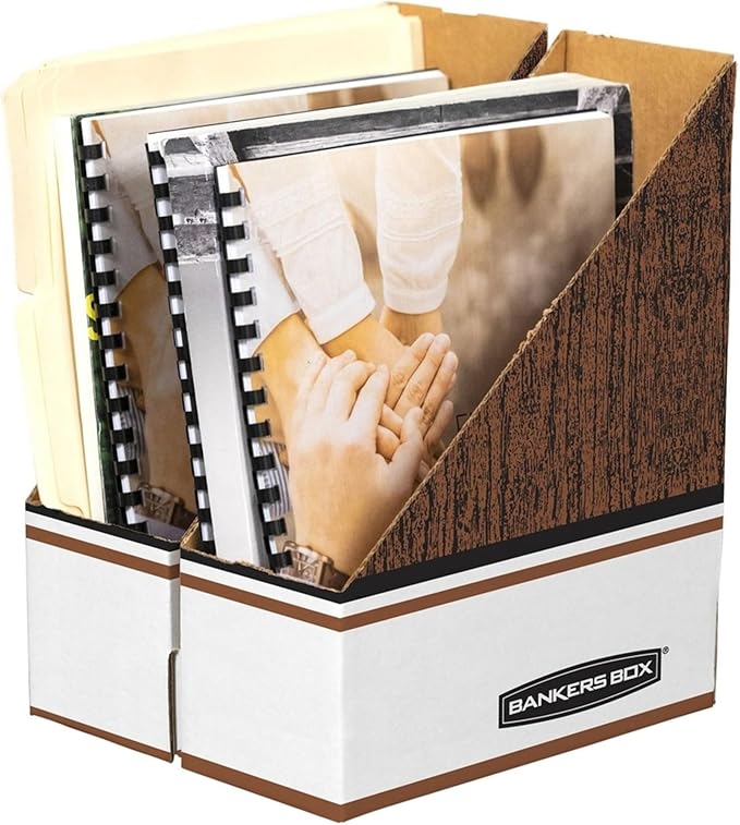 Bankers Box Magazine File Holders, Oversized Letter, Wood Grain, 12 Pack (07224)