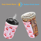 Reusable Neoprene Insulator Sleeve for Iced Coffee & Cold Soda, Coffee Sleeves for Iced & Hot Drinks, Cold Beverage Cooler Compatible with Starbucks, Dunkin (Cherry Bomb, Small: 16-18oz)