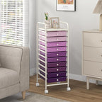 COSTWAY 10-Drawer Rolling Storage Cart, Utility Mobile Trolley with Removable Drawers & Universal Casters & 2 Brakes, Versatile Flexible Drawer Organizer Cart for Home, Office, Purple Gradient